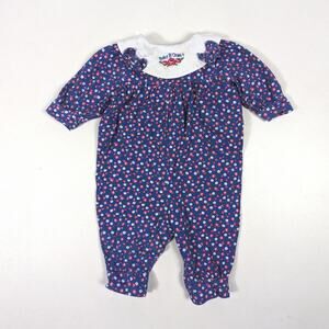 Vtg Baby B'gosh Romper Baby Girls Sz 3-6m Blue Floral 90s Bubble Jumpsuit